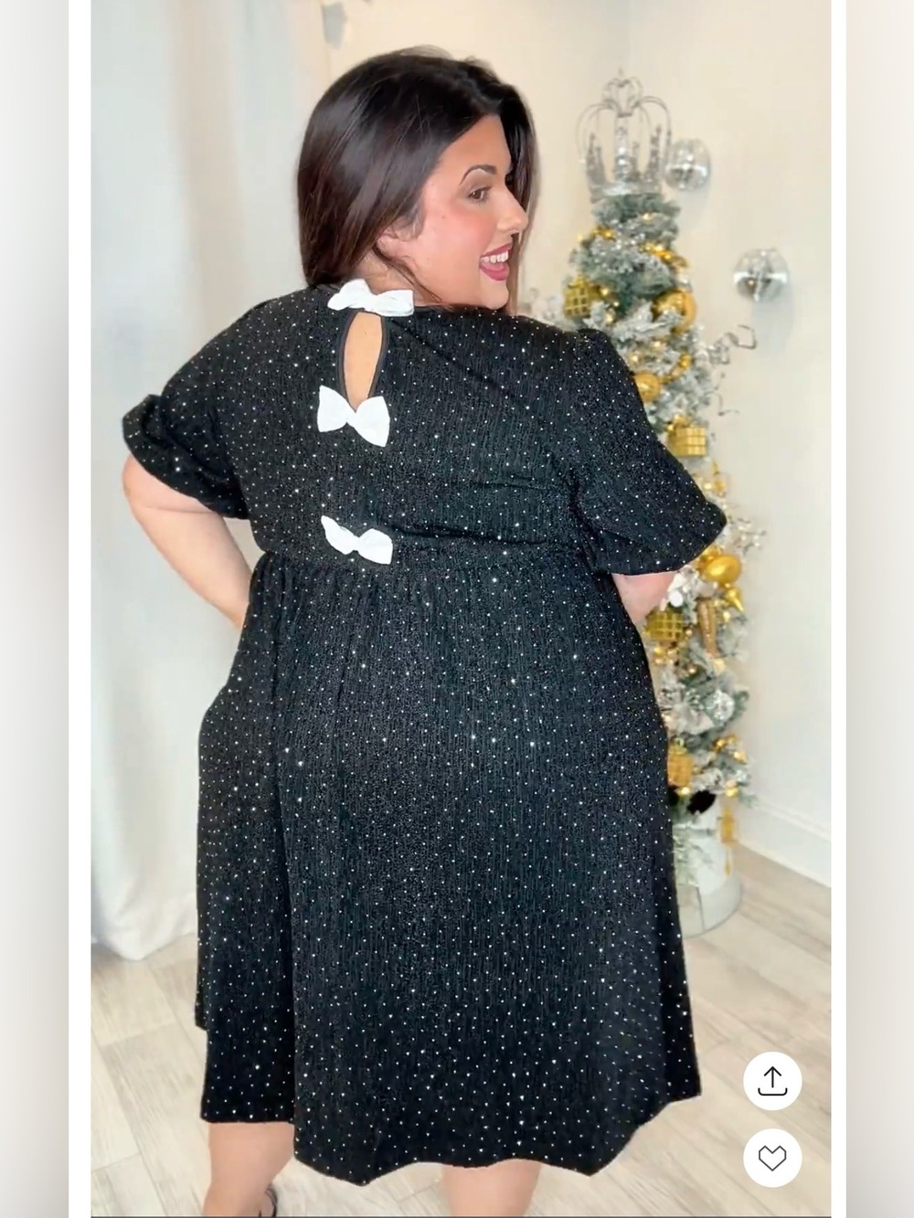 Plus Size Black Midi Dress with Silver Sparkle - Picture 3 of 5